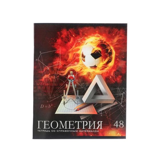 Тетрадь предметная 48 листов в клетку Calligrata, «Футбол. Геометрия», со справочным материалом, обложка мелованный картон, УФ-лак, блок офсет