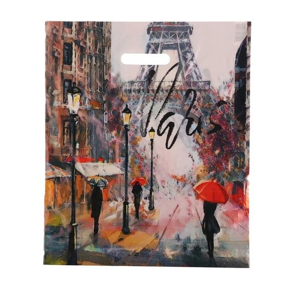 Пакет &quot;Дождь в Париже&quot;, полиэтиленовый с вырубной ручкой, 38х45 см, 50 мкм