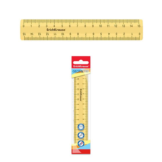 Линейка 15 см ErichKrause &quot;Iris&quot;, пластик, двусторонняя шкала, непрозрачная, желтая, европодвес