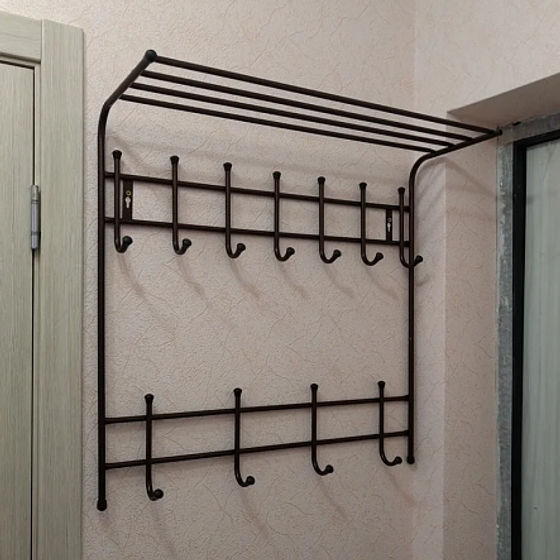 Вешалка с полкой настенная металлическая на 11 крючков ВПТ11 серебро