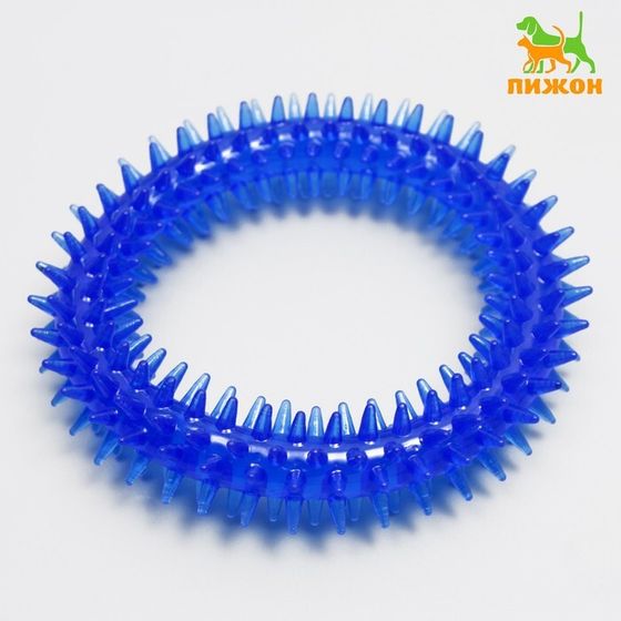 Игрушка для собак &quot;Кольцо с шипами&quot;, 12,5 см, прозрачная, синяя