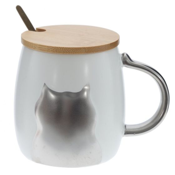 Кружка с крышкой и ложкой, L7,8 W7,8 H9,8 см, 1 штука, дизайн микс