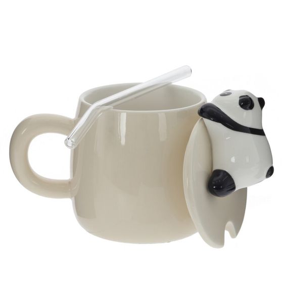 Кружка с крышкой и трубочкой, 390 мл, L14 W10 H13 см