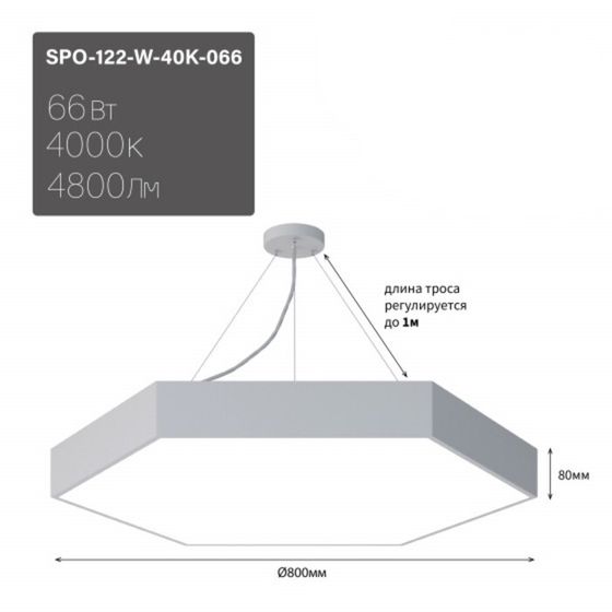 Светильник LED Эра Geometria SPO, 800х800х80 мм, IP40, 66Вт, 4800Лм, 4000К, белый