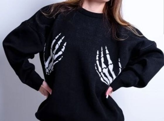 !09 Свитер женский вязанный теплый с принтом "Ручки" Размер ONE SIZE(42-48)