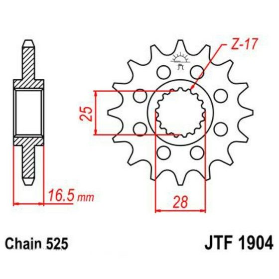 Звезда передняя, ведущая, стальная JTF1904, цепь 525, 16 зубьев