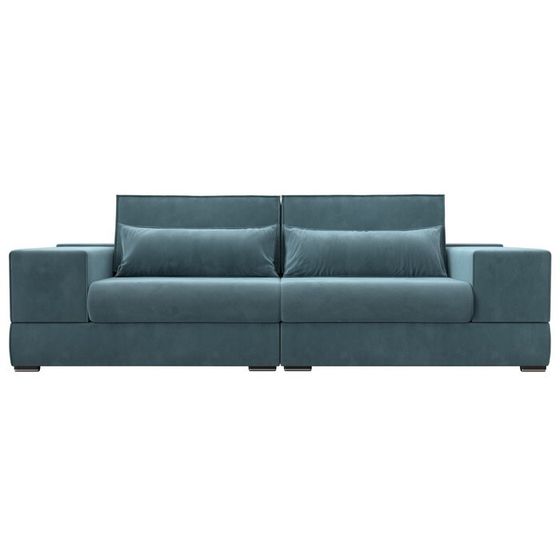 Прямой диван «Лига 037», механизм пантограф, НПБ, велюр, цвет бирюзовый