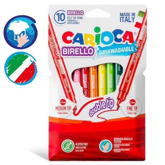 Фломастеры 10 цветов двусторонние Carioca &quot;Birello&quot; 2.6/4.7 мм, смываемые, картон, европодвес