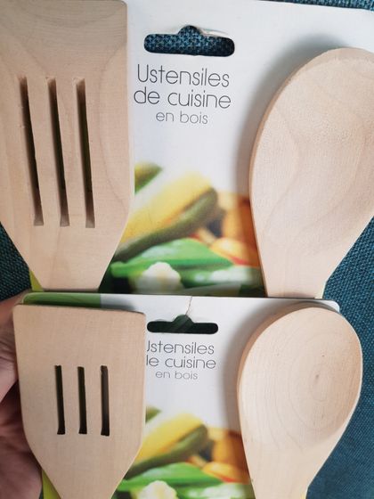 !09 Набор из 4-х предметов - 2 Вилки + 2 Ложки для перемешивания 30 см., дерево