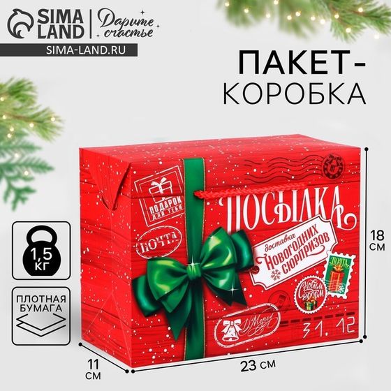 Пакет - коробка «Новогодняя посылка», 23 х 18 х 11 см