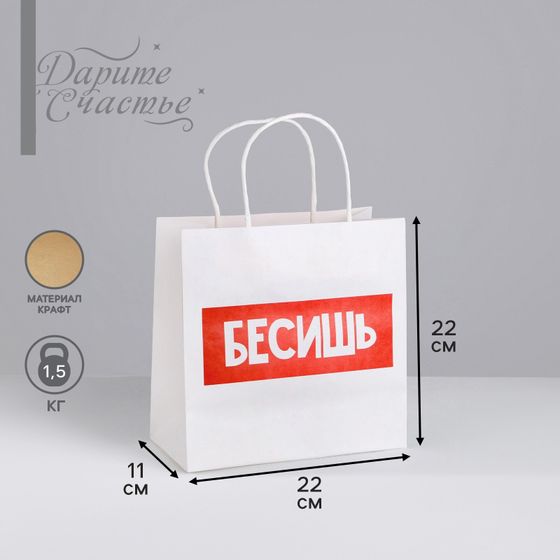 !Пакет подарочный 2 штуки «Бесишь», 22 × 22 × 11 см
