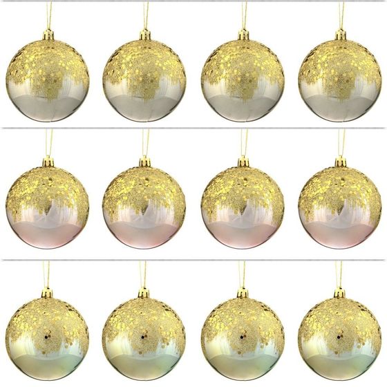 Набор из 12шт Украшение новогоднее Шар &quot;Золотое напыление&quot;, D9 см, L44 W33 H11 см