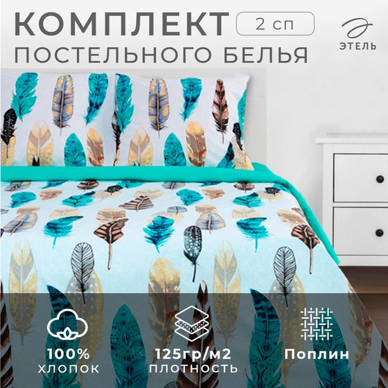 Постельное бельё &quot;Этель&quot; 2 сп Перья 175*215 см, 200*220 см, 70*70 см - 2 шт, поплин