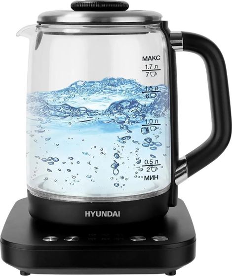 Чайник электрический Hyundai HYK-G5506 1.7л. 2200Вт черный/серебристый
