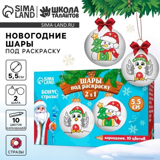 Ёлочные шары под раскраску на новый год «Волшебный праздник», 2 шт, d = 5,5 см, набор для творчества