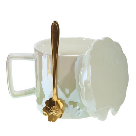 Кружка с крышкой, 420 мл, L13 W10 H9 см, цвет микс