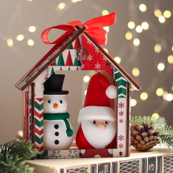 Набор декоративных свечей в коробке &quot;Санта и Снеговик&quot;, 2 штуки, 13,5х12х6,3 см