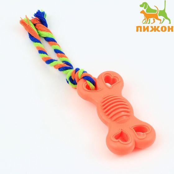 Игрушка жевательная с канатом &quot;Косточка на привязи&quot;, 9,5 см, розовая