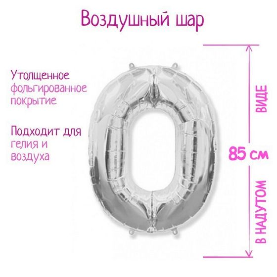 Шары воздушные фольгированные 40&quot; Цифра 0, цвет серебряный