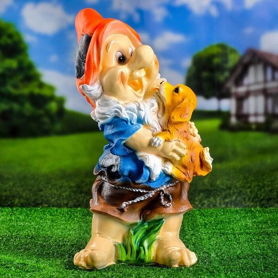 Садовая фигура &quot;Гном с собачкой&quot; 23х22х46см