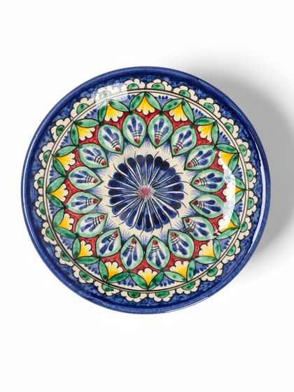 Тарелка Риштанская Керамика &quot;Цветы&quot;, синяя, плоская, 15 см
