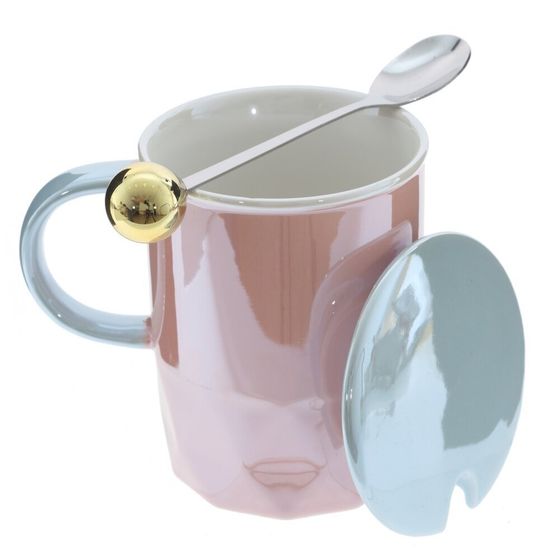 Кружка с крышкой и ложкой, 360 мл, L12 W9 H13 см, 4в.