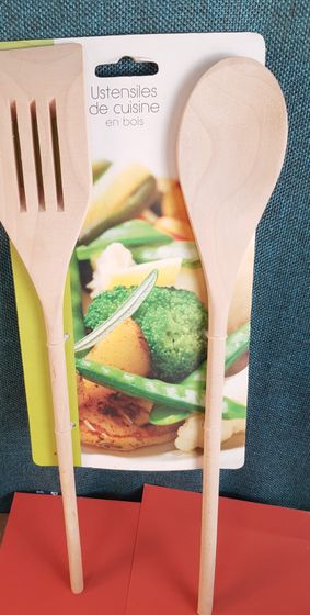 !09 Набор из 4-х предметов - 2 Вилки + 2 Ложки для перемешивания 30 см., дерево
