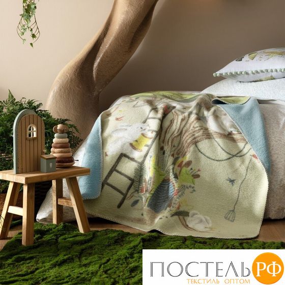 TOGAS ПИККОЛО бежевый/бирюзовый Плед 90х120, 1пр; хлопок/модал; 470 г/м2