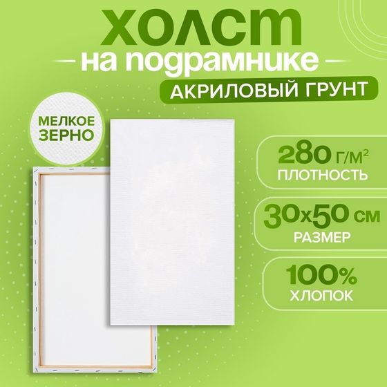 Холст на подрамнике 1,6х30х50 см, хлопок 100%, акриловый грунт, мелкозернистый, 280г/м²