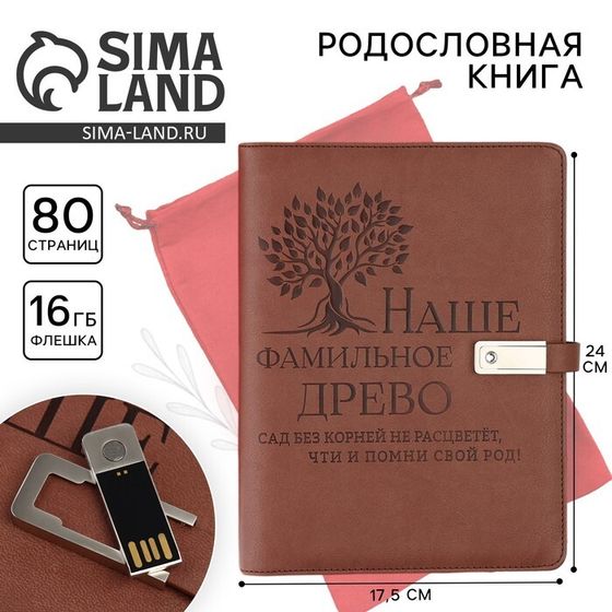 Родословная книга со встроенной флешкой 16 Gb «Наше фамильное дерево», 17,5 х 23 см.