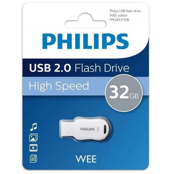 Флеш диск 32Gb Philips WEE 2.0 FM32FD110B/97 USB 2.0 белый