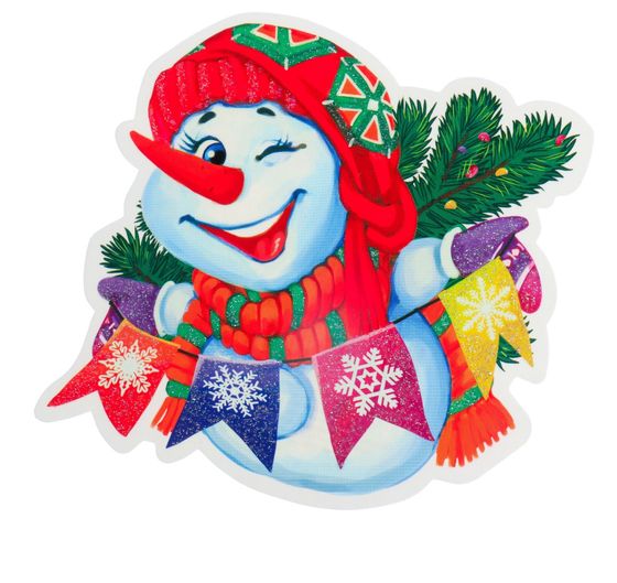 !09 Украшение на скотче (набор 15 штук) &quot;Снеговик&quot; глиттер 11x12 см.
