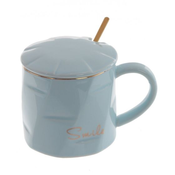 Кружка с крышкой и ложкой, 400 мл, L13 W9,5 H9,5 см, 4в.