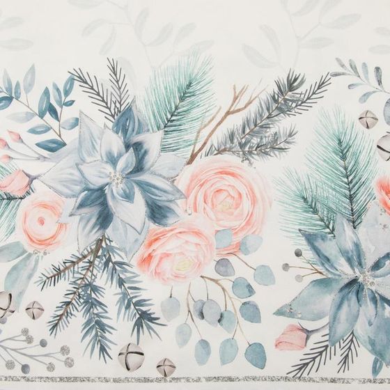 !09 Скатерть новогодняя &quot;Christmas flowers&quot; 149×220 см с ГМВО, 100% хлопок, 190 г/м². водоотталкивающая