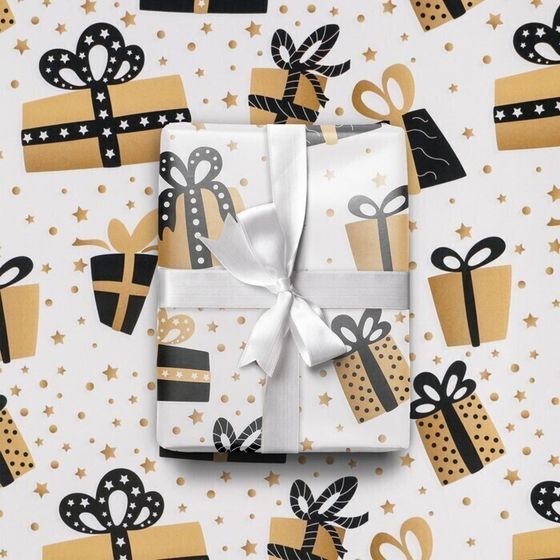 !09 Бумага упаковочная 4 листа глянцевая «Большие подарки», 70 × 100 см/