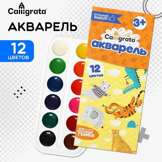 Акварель 12 цветов Calligrata, без кисти, картон