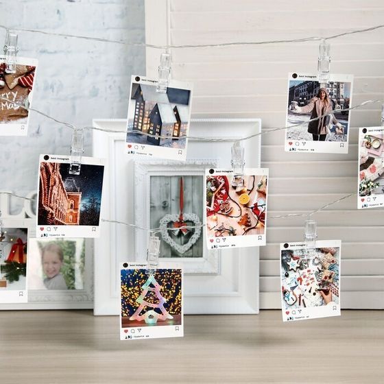 !09 Гирлянда «Нить» 5 м с насадками «Прищепки», IP20, прозрачная нить, 20 LED, свечение мульти (RG/RB), мигание, 220 В