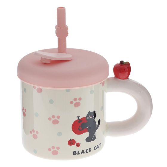 Кружка с крышкой и трубочкой, 330 мл, L14 W9 H14 см, 4в.