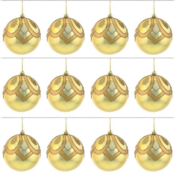 Набор из 12шт Украшение новогоднее Шар "Золотой вензель", D10 см, L43 W33 H10,5 см