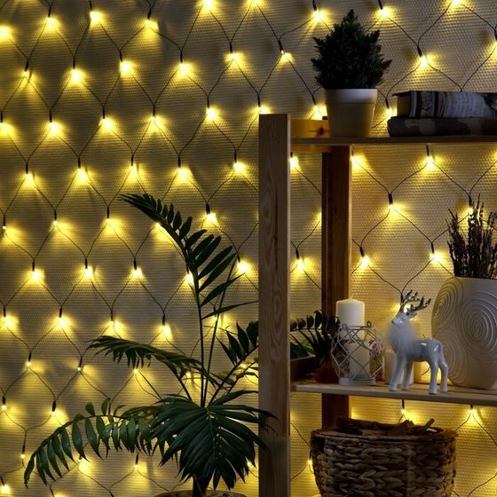 УЦЕНКА Гирлянда «Сеть», 2×2 м, IP20, 224 LED, 220 В, 8 режимов, тёмная нить, свечение тёплое белое