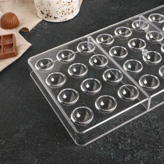 !09 Форма для шоколада и конфет «Полусфера», 28×14 см, 36 ячеек, ячейка 2×1 см