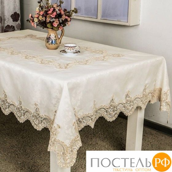 Скатерть &quot;Карвен&quot; жаккард с гипюром 160*300 М 611-5 кремовый (арт. М 611-5)