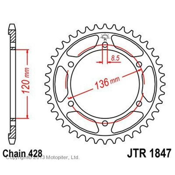 Звезда ведомая JTR1847-46, R1847-46, JT sprockets, цепь 428, 46 зубьев