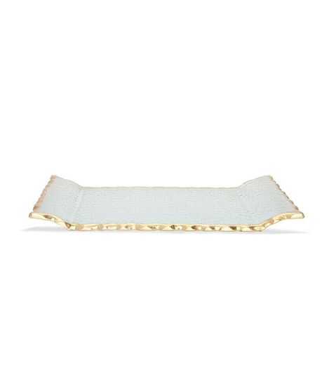 11&quot;L Glass Oblong Tray With Gold Tray