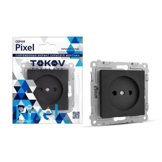 Розетка TOKOV ELECTRIC, Pixel, 1-м, 16А, IP20, без з/к, с зщ. шторкой, карбон, TKE-PX-R1SF-C14