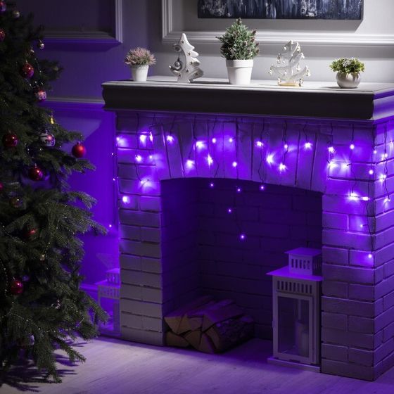 УЦЕНКА Гирлянда «Бахрома», 3×0.5 м, IP20, 80 LED, 220 В, 8 режимов, тёмная нить, свечение фиолетовое