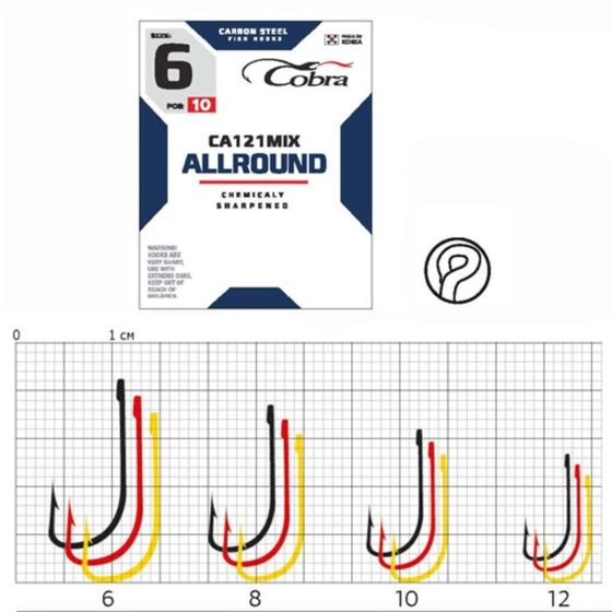 Крючки Cobra ALLROUND, серия CA121, № 008, 10 шт., МИКС