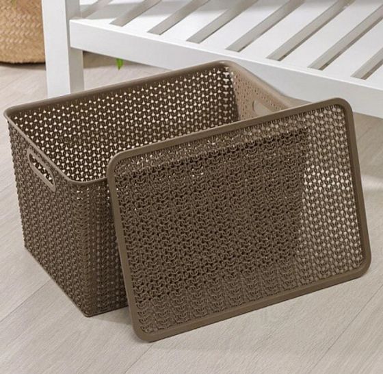 Корзинка Вязь 14л с крышкой капучино/голубая