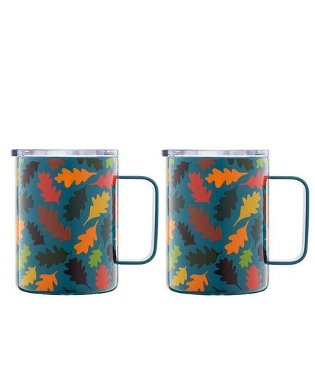 Teal Falling Leaves Insulated Coffee Mugs, Set of 2