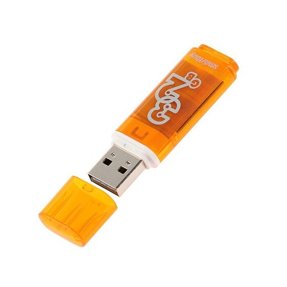 Флешка Smartbuy Glossy series Orange, 32 Гб, USB2.0, чт до 25 Мб/с, зап до 15 Мб/с,оранжевая